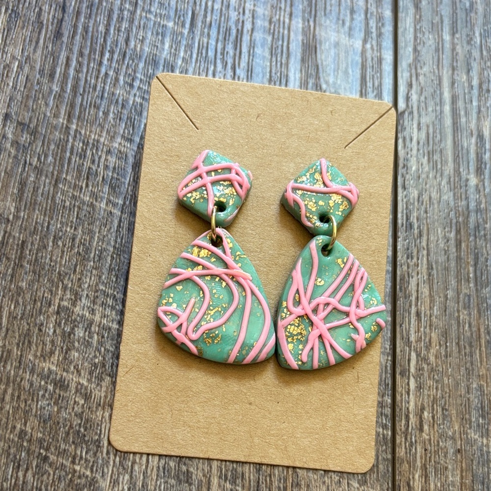 Handmade Light Blue/Teal, Pink and Gold Polymer Clay Women’s Earrings